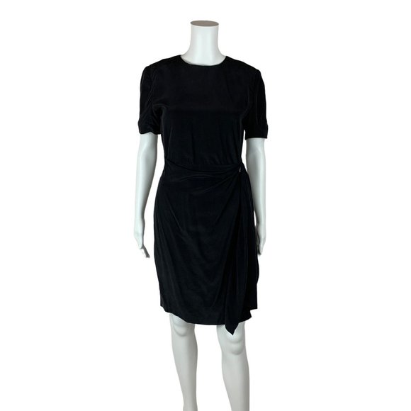 Vintage 1990s Black Silk Dress Wrap Style Timeless Ann Taylor | W 27" - Picture 11 of 11